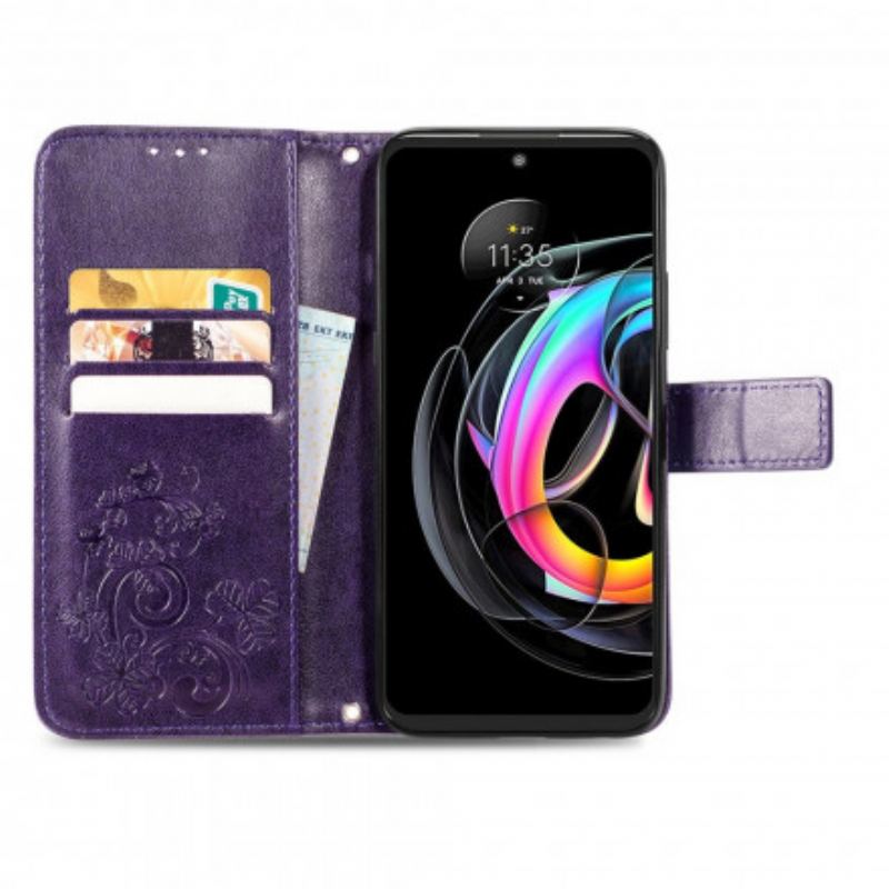 Capa Flip Para Motorola Edge 20 Lite Trevo-de-quatro-folhas