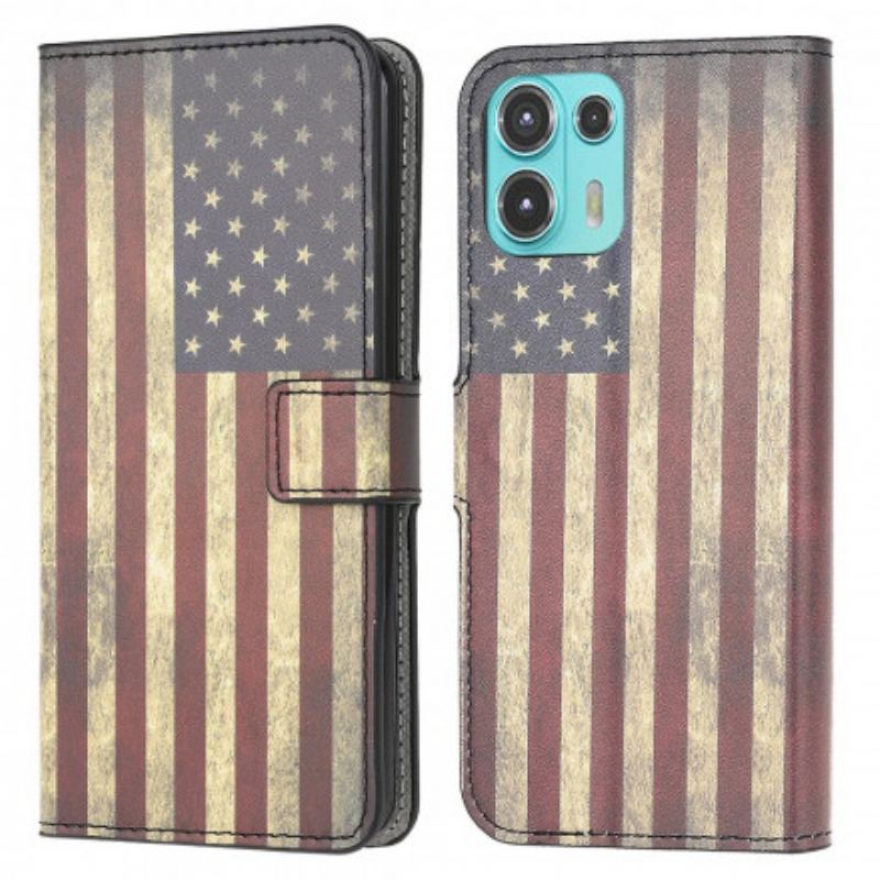 Capa Folio Para Motorola Edge 20 Lite Bandeira Americana