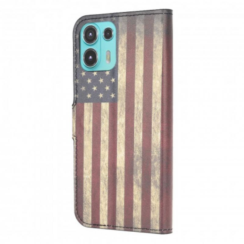 Capa Folio Para Motorola Edge 20 Lite Bandeira Americana