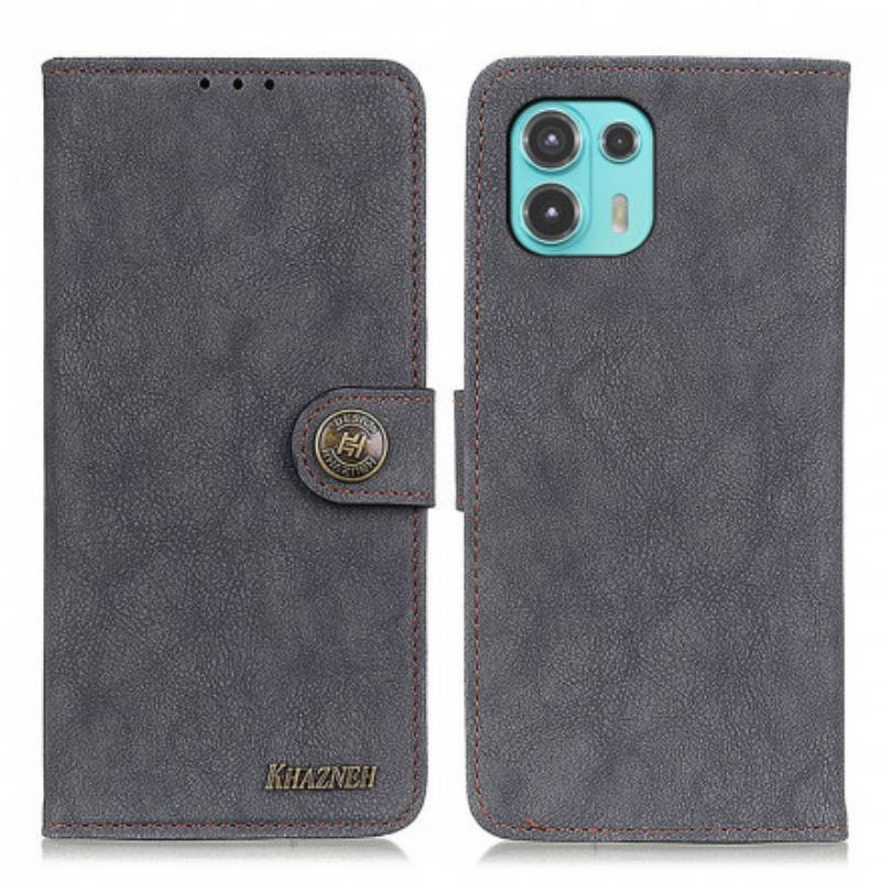 Capa Folio Para Motorola Edge 20 Lite Couro Dividido Retrô Khazneh