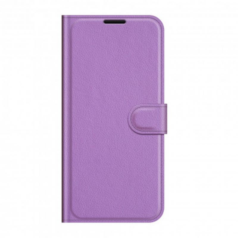 Capa Folio Para Motorola Edge 20 Lite Couro Sintético De Lichia Clássico