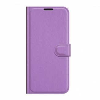 Capa Folio Para Motorola Edge 20 Lite Couro Sintético De Lichia Clássico