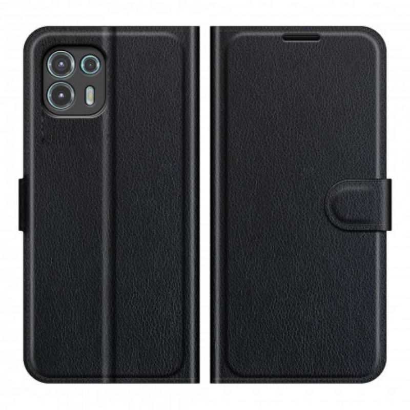 Capa Folio Para Motorola Edge 20 Lite Couro Sintético De Lichia Clássico