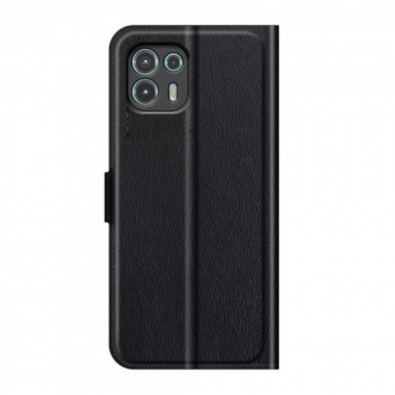 Capa Folio Para Motorola Edge 20 Lite Couro Sintético De Lichia Clássico