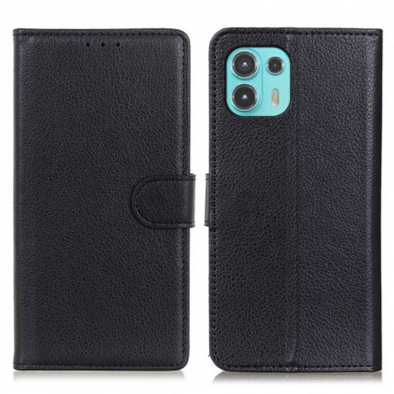 Capa Folio Para Motorola Edge 20 Lite Couro Sintético De Lichia Tradicional