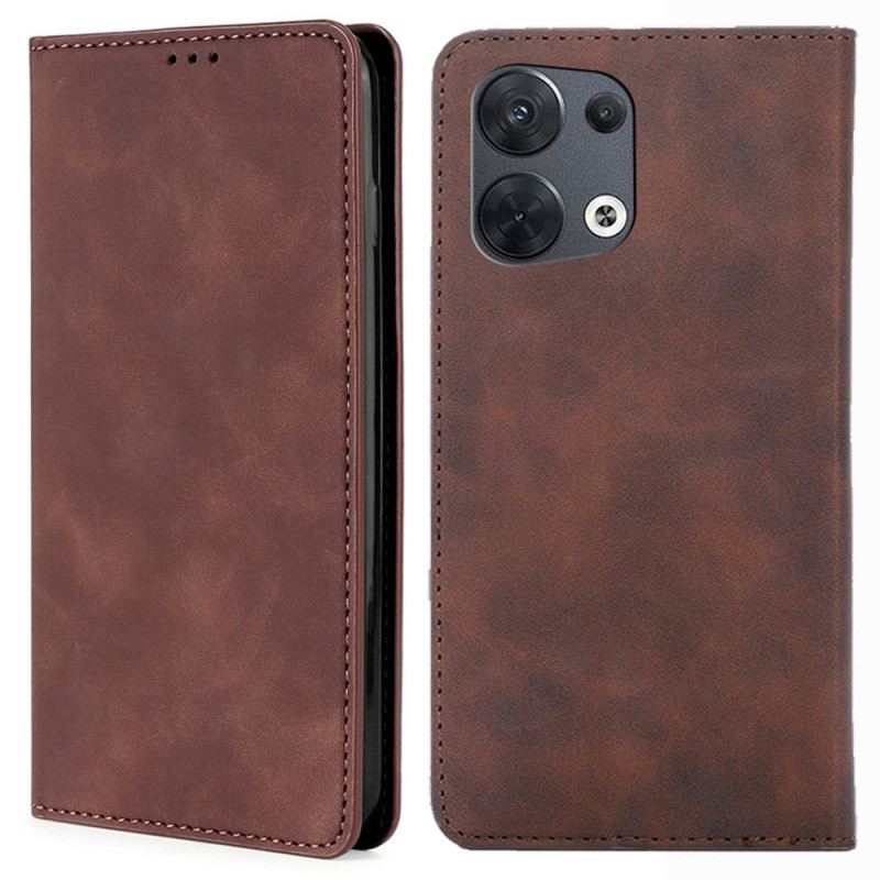 Capa De Celular Para Oppo Reno 8 Flip Efeito Couro