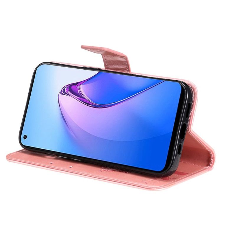 Capa De Couro Para Oppo Reno 8 De Cordão Árvore E Gato Strappy