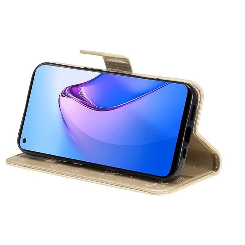 Capa De Couro Para Oppo Reno 8 De Cordão Árvore E Gato Strappy