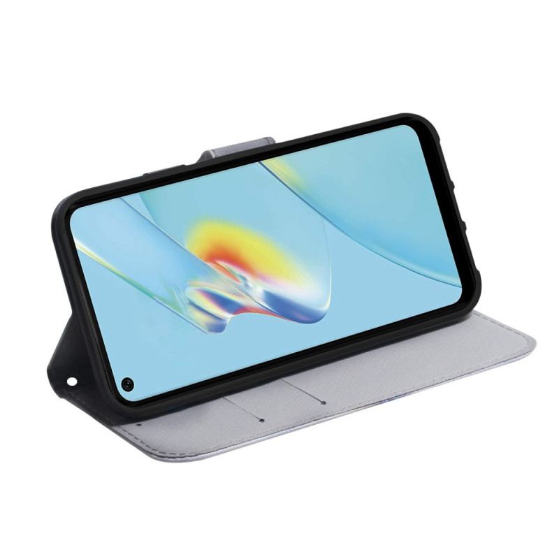 Capa De Couro Para Oppo Reno 8 De Cordão Pintura De Corujas Strappy