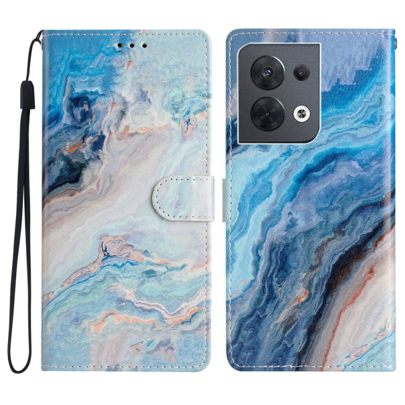 Capa De Couro Para Oppo Reno 8 De Cordão Tira De Mármore