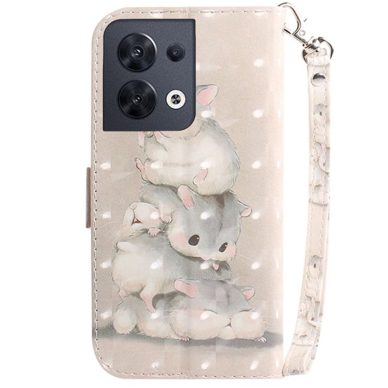 Capa De Couro Para Oppo Reno 8 Hamsters Com Cordão