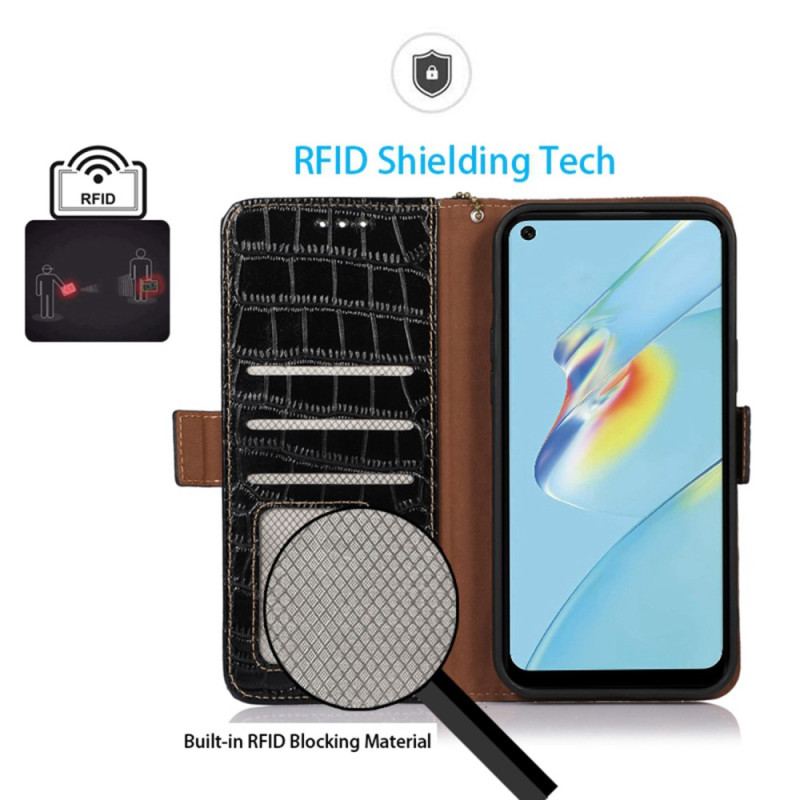 Capa Em Pele Para Oppo Reno 8 Rfid Estilo Crocodilo