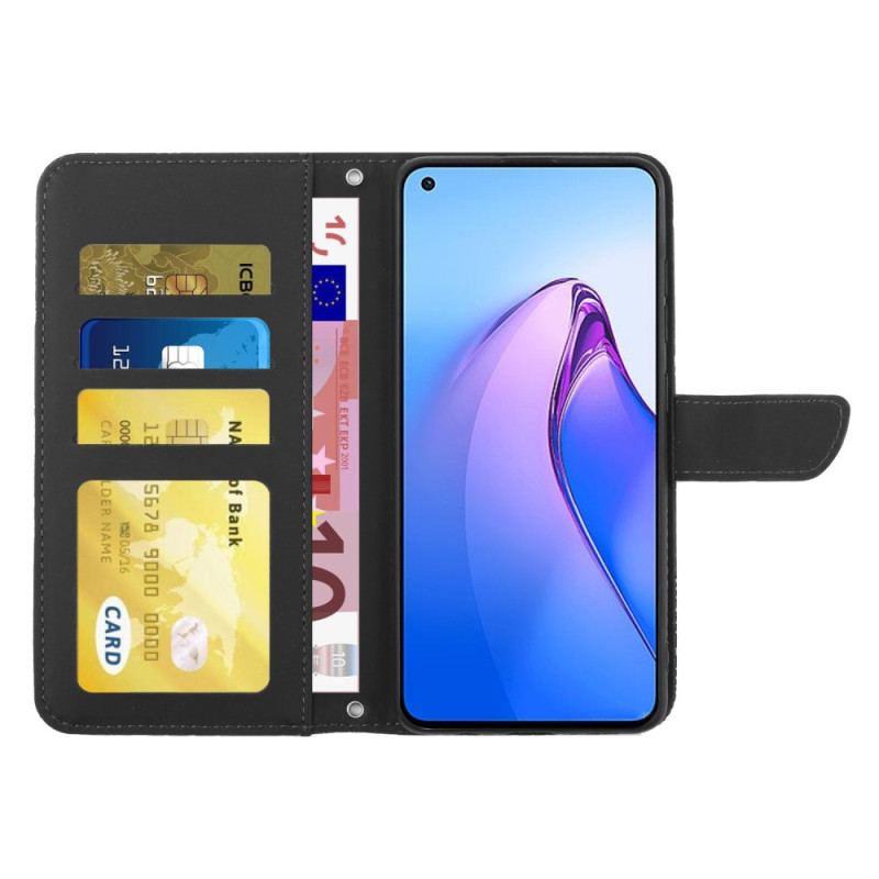 Capa Flip Para Oppo Reno 8 Borboletas E Alça De Ombro