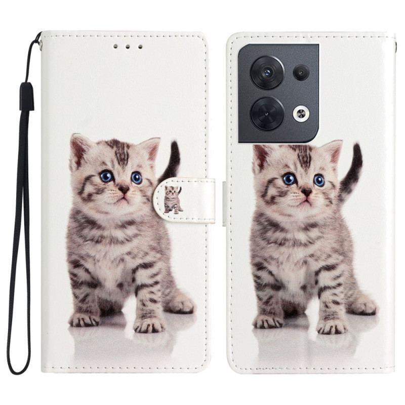 Capa Flip Para Oppo Reno 8 De Cordão Gatinho Strappy