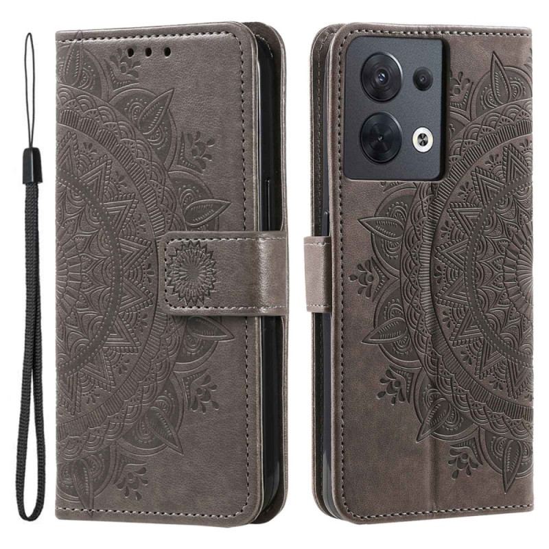 Capa Flip Para Oppo Reno 8 De Cordão Mandala Do Sol Strappy