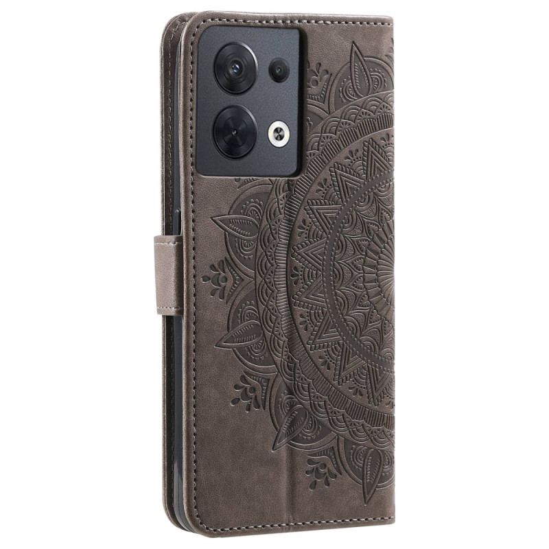 Capa Flip Para Oppo Reno 8 De Cordão Mandala Do Sol Strappy