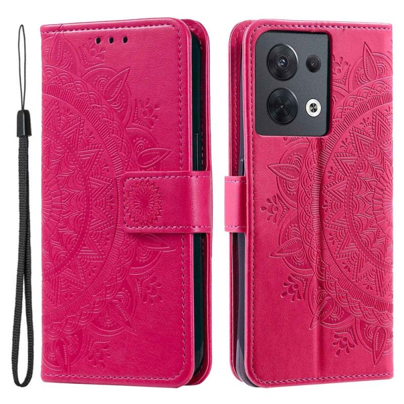 Capa Flip Para Oppo Reno 8 De Cordão Mandala Do Sol Strappy