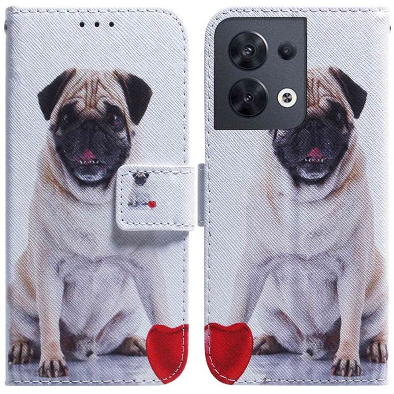 Capa Flip Para Oppo Reno 8 De Cordão Pug Bonito Na Cinta