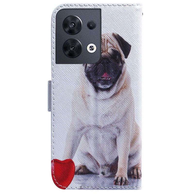 Capa Flip Para Oppo Reno 8 De Cordão Pug Bonito Na Cinta