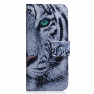 Capa Flip Para Oppo Reno 8 De Cordão Tira Tigre Branco