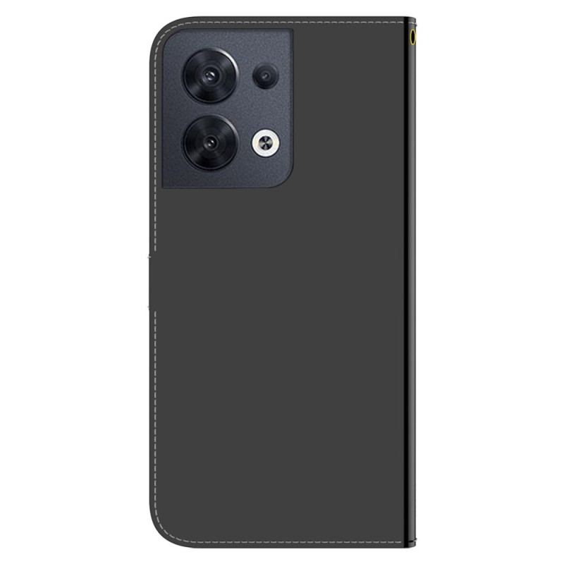 Capa Flip Para Oppo Reno 8 Espelho E Cordão