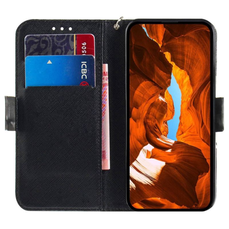 Capa Flip Para Oppo Reno 8 Gatos Dançantes Com Cordão