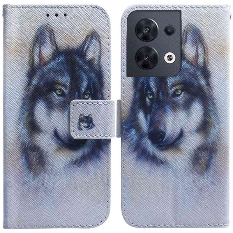 Capa Folio Para Oppo Reno 8 Cachorro Em Aquarela Com Cordão