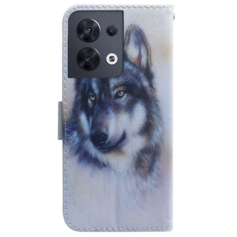 Capa Folio Para Oppo Reno 8 Cachorro Em Aquarela Com Cordão