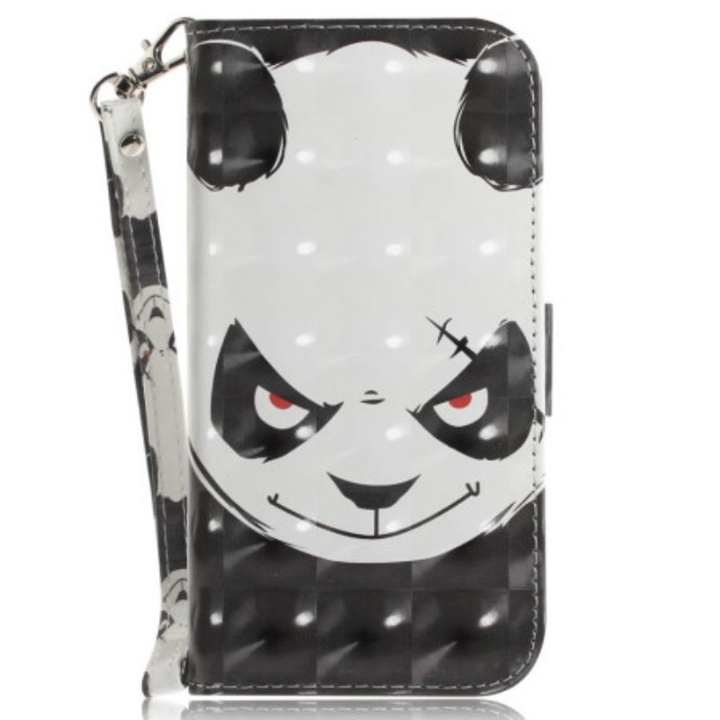 Capa Folio Para Oppo Reno 8 Panda Irritado Com Cordão