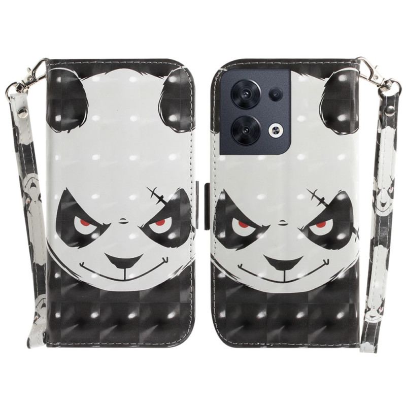 Capa Folio Para Oppo Reno 8 Panda Irritado Com Cordão