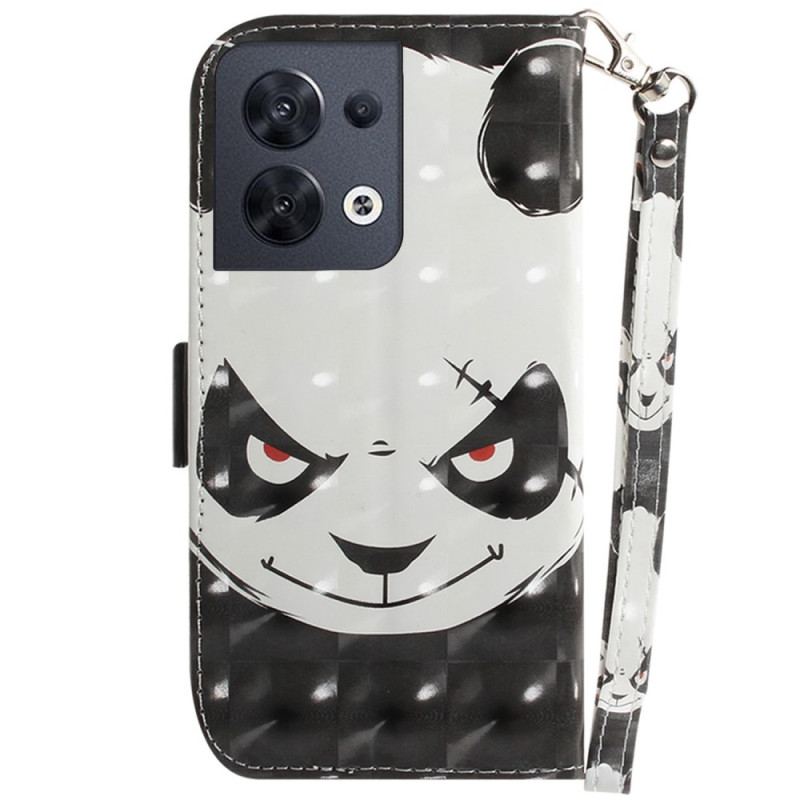 Capa Folio Para Oppo Reno 8 Panda Irritado Com Cordão