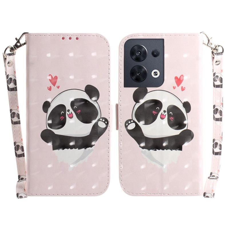 Capa Folio Para Oppo Reno 8 Panda Love Com Cordão