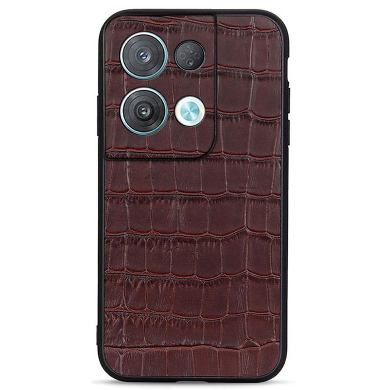 Capa Para Oppo Reno 8 Couro Genuíno Estilo Crocodilo