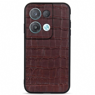 Capa Para Oppo Reno 8 Couro Genuíno Estilo Crocodilo