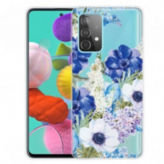 Capa De Celular Para Samsung Galaxy A32 Aquarela Flores Azuis