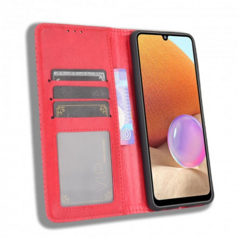 Capa De Celular Para Samsung Galaxy A32 Flip Efeito Couro Vintage Estilizado