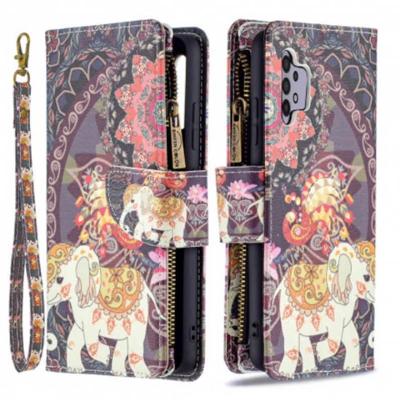 Capa De Couro Para Samsung Galaxy A32 Bolso Elefante Com Zíper