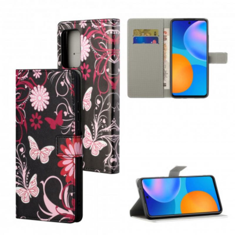 Capa De Couro Para Samsung Galaxy A32 Borboletas E Flores