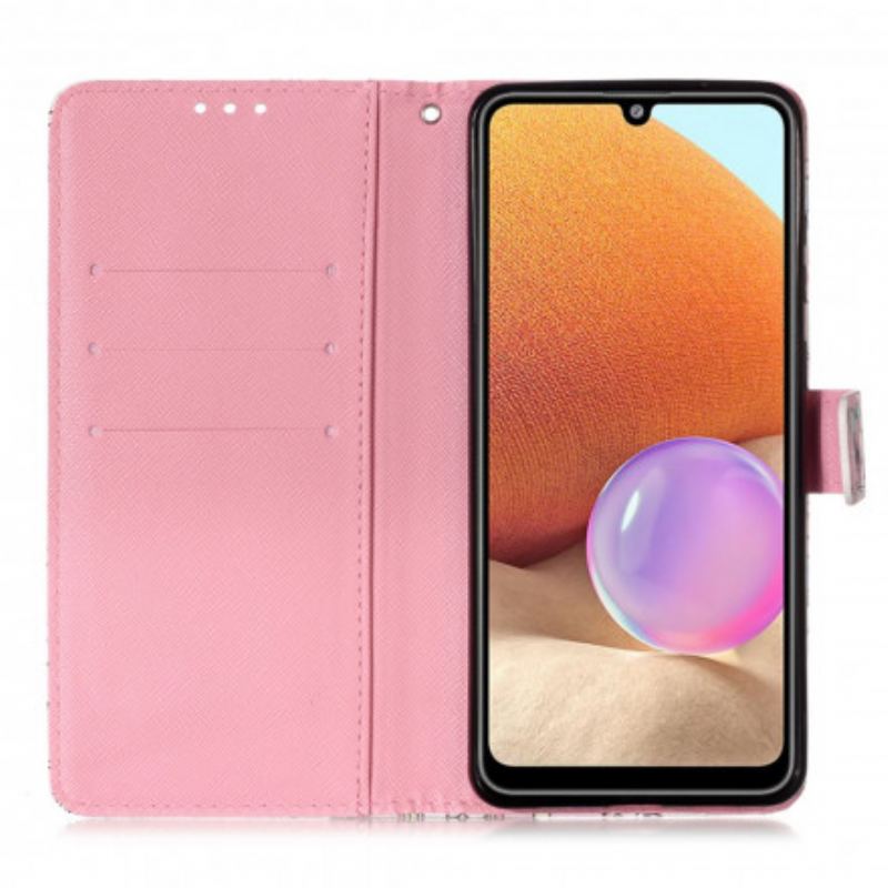 Capa De Couro Para Samsung Galaxy A32 Borboletas Vermelhas