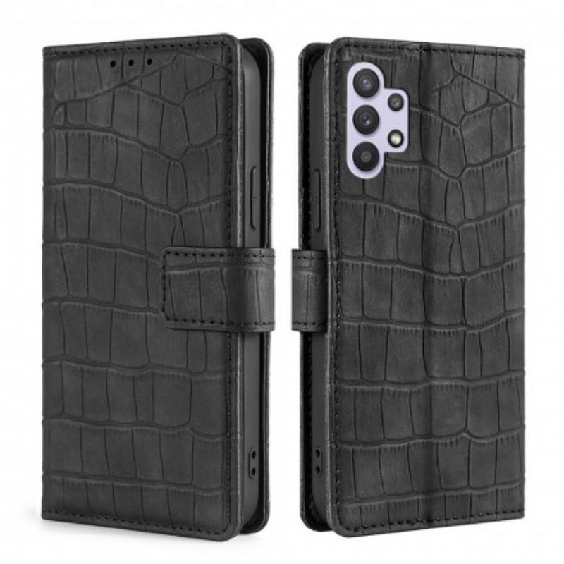 Capa De Couro Para Samsung Galaxy A32 Efeito Pele De Crocodilo