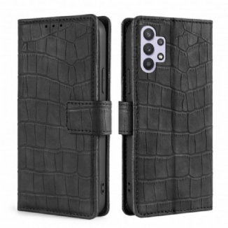 Capa De Couro Para Samsung Galaxy A32 Efeito Pele De Crocodilo