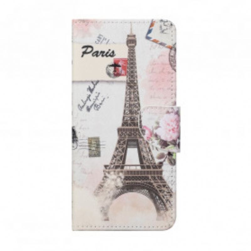 Capa Em Pele Para Samsung Galaxy A32 Torre Eiffel Retrô