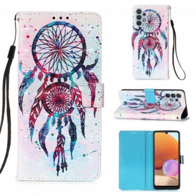 Capa Flip Para Samsung Galaxy A32 Apanhador De Sonhos Aquarela