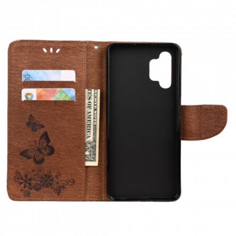 Capa Flip Para Samsung Galaxy A32 Apenas Borboletas Com Cordão