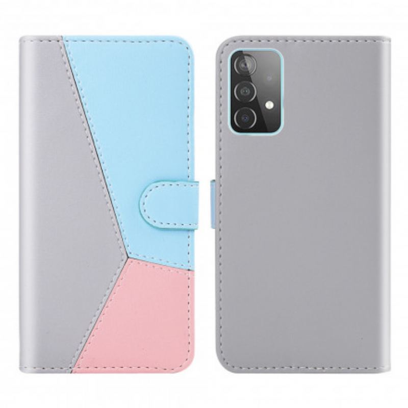 Capa Flip Para Samsung Galaxy A32 Efeito Couro Tricolor