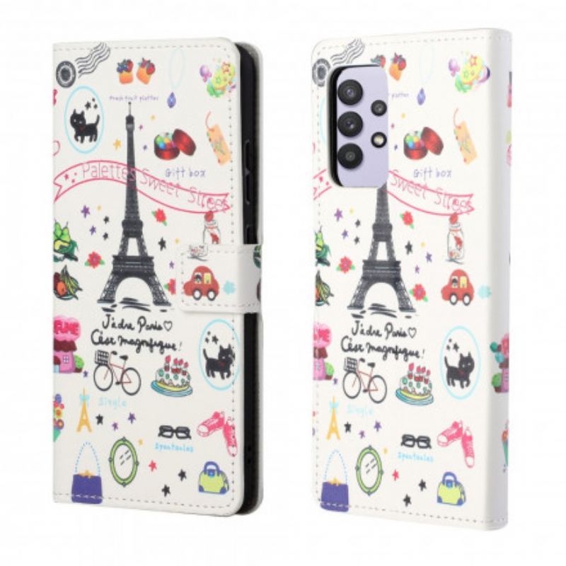 Capa Flip Para Samsung Galaxy A32 Eu Amo Paris