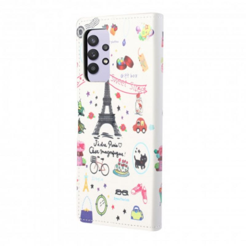 Capa Flip Para Samsung Galaxy A32 Eu Amo Paris