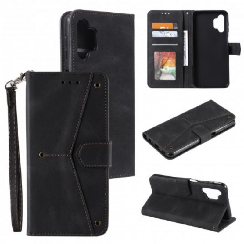 Capa Flip Para Samsung Galaxy A32 Rebites Bicolores De Couro Falso