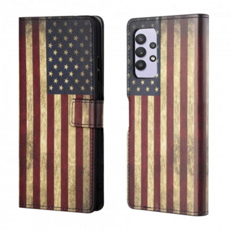 Capa Folio Para Samsung Galaxy A32 54g Bandeira Americana