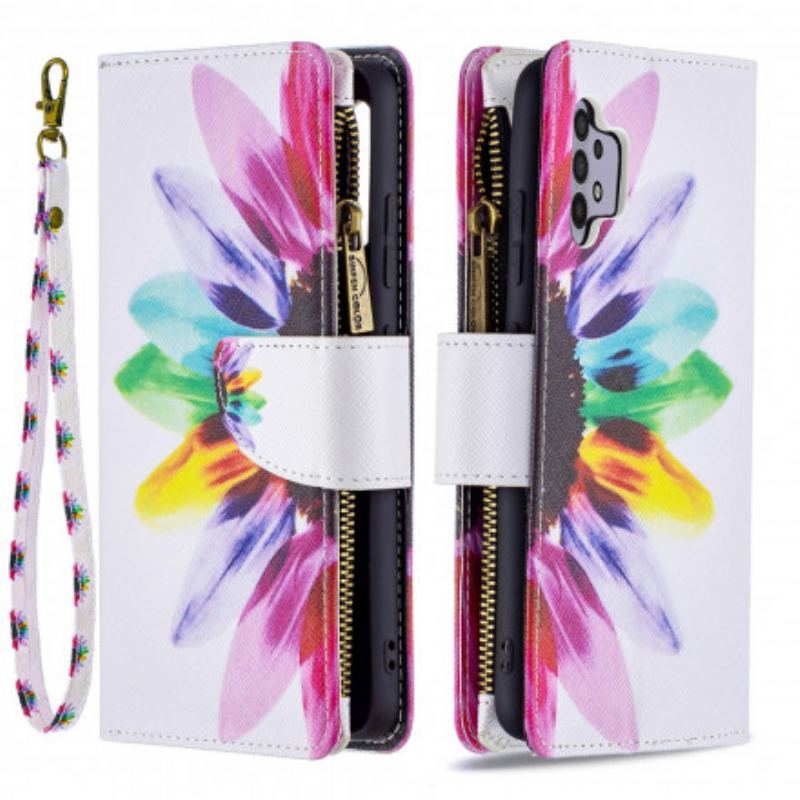 Capa Folio Para Samsung Galaxy A32 Bolso Com Zíper Flor